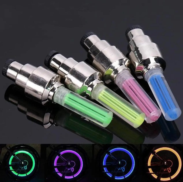 2x Neon LED Bike Spoke Lights – Wheel Valve Cap Flashlight for Bicycle, Car & Motorcycle Blue