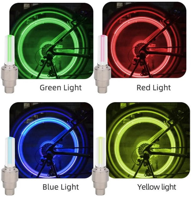 2x Neon LED Bike Spoke Lights – Wheel Valve Cap Flashlight for Bicycle, Car & Motorcycle Yellow