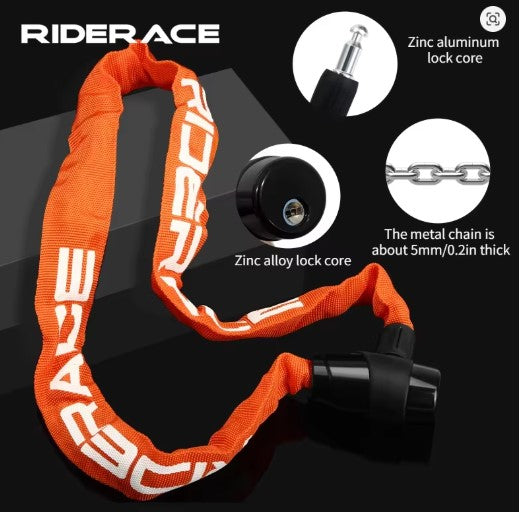 RIDERACE Portable Bike Chain Lock – High-Security Anti-Theft Lock with 2 Keys for MTB, E-Bike & Scooter - Orange