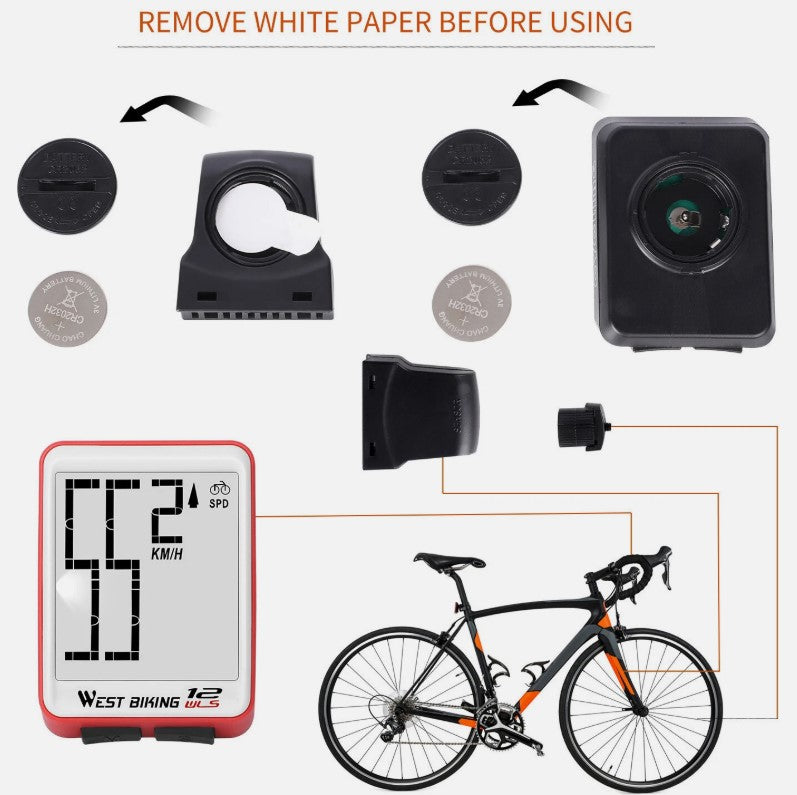 WEST BIKING Large Screen Bike Computer – Digital LCD Speedometer, Waterproof Odometer, Wired & Wireless Options - Red