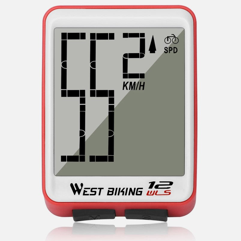 WEST BIKING Large Screen Bike Computer – Digital LCD Speedometer, Waterproof Odometer, Wired & Wireless Options - Red