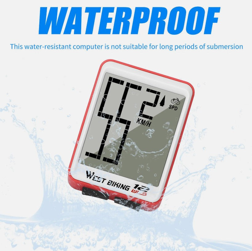 WEST BIKING Large Screen Bike Computer – Digital LCD Speedometer, Waterproof Odometer, Wired & Wireless Options - Red