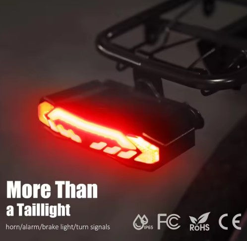 Wireless Bicycle Tail Light with Alarm, Turn Signals & Brake Sensor – USB Rechargeable, IP65 Waterproof, with Mounting Bracket