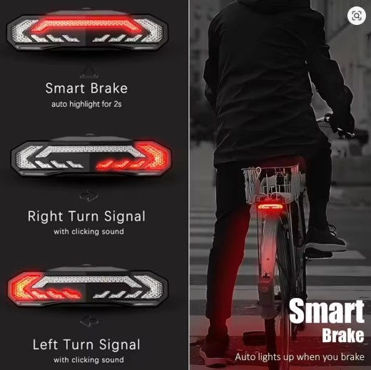 Wireless Bicycle Tail Light with Alarm, Turn Signals & Brake Sensor – USB Rechargeable, IP65 Waterproof, with Mounting Bracket