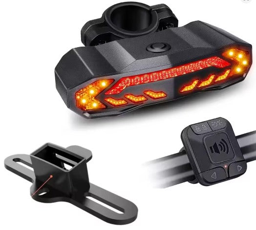 Wireless Bicycle Tail Light with Alarm, Turn Signals & Brake Sensor – USB Rechargeable, IP65 Waterproof, with Mounting Bracket